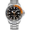Stührling Orologio da sub da uomo in acciaio inossidabile resistente all'acqua fino a 200 metri, movimento automatico svizzero con chiusura di sicurezza e corona a vite