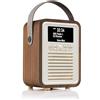 VQ Retro Mini Radio DAB Plus/DAB con Cassa Bluetooth, FM e Radio Sveglia Funzione - Alimentata da Rete e Batteria Radio Portatile Vintage con Antenna, Presa Cuffie e Porta di Ricarica USB - Noce