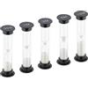 Relaxdays Clessidra per Bambini, Set da 5, Timer Sabbia per Cucina, 30 Sec, 1/3/ 5/10 min, HxD 9 x 2,5 cm, Bianco Nero