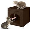 Powerking Cuccia Pieghevole per Gatti, Igloo Pieghevole con Coperchio, Caffè, 33 x 33 x 35 cm