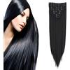 Cybelleza Extension Clip Capelli Lisci 60cm 8 Fasce Estensioni per Capelli Sintetici Lunghi Finti Allugamento Effetto Naturale Dritti Full Head Set Posticci per Donna (Jet Nero)