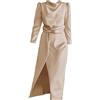 Cocila Abiti Cerimonia Taglie Forti da Donna Abito da Donna in Raso di Fascia Alta con Temperamento Elegante, Abbigliamento da Damigella d'Onore, Doppie Punte Autunnali Vestiti Estivi (Beige, XL)