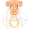 iDEGU Plafoniera Soffitto Vintage in Legno Ferro Retro Lampada da Soffitto Design Industriale Gabbia Bianco illuminazione E27 Lampadario Soffitto per Camera da Letto Soggiorno Corridoio (Tipo-A, 16CM)
