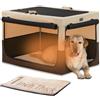 Petsfit Kennel Cane grande, Trasportino per Cane design strutturale regolabile, Cuccia per cani pieghevole, con tappetino spesso per interno e esterno,Marrone,L