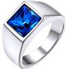 GoldChic Misura 22 Zaffiro 8MM Anello Uomo Argento Pietra Alta Trasparenza Intarsio 3D Tagliato a Diamante Anello Acciaio