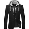 KUDORO Blazer Giacca da Uomo Slim Fit con Cappuccio Staccabile Casual con Due Bottoni(Nero,L)