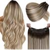 LaaVoo Extension Capelli Veri Filo Invisibile, Balayage Marrone Scuro e Biondo, 35cm 80g, Capelli Remy Lisci, Morbidi e Setosi, per Sposa e Matrimonio, Colore 3-8-24