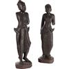 Coppia di Figure Birmane Antiche in Legno Massello Primi '900