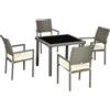 VivaGarden Set Esterni Rattan PE 5 Pezzi Tavolo Giardino Vetro 4 Sedie Grigio