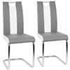 THINFAR Set di 2 sedie da pranzo in similpelle da cucina, moderna, seduta con rivestimento in altezza seduta in acciaio cromato, sedia-98,5 cm (grigio+bianco)