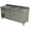 Ristoattrezzature Modello: 100600022005000,Lavello in acciaio inox armadiato 140x60x85h cm 2 vasche con gocciolatoio a sx 2 porte scorrevoli EC