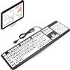 Plyisty Tastiera USB cablata, tastiera per ipovedenti per anziani, tastiera con tasti bianchi di grandi dimensioni per computer tablet PC laptop(Nero)
