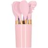Springos - Set di utensili da cucina, 12 pezzi, con contenitore, utensili da cucina in bambù e silicone, colore rosa