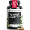 natural elements Ashwagandha KSM-66, 120 Capsule, completo con Magnesio Bisglicinato, Vitamine B6, B12 e Vitamina C, 600mg Ashwagandha per dose giornaliera, vegano, prodotto e testato in Germania