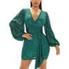 Cocila Abiti Plus Size Donna Eleganti Vestito Sexy da Discoteca da Donna con Scollo a V a Maniche Lunghe con Paillettes da Donna Abito A Tubino Elegante (Green, S)