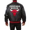 Aksah Fashion Bomber Chicago Bomber da baseball nero in vera pelle con logo rosso, Pelle, 3XL