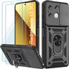 Yohii Cover Xiaomi Redmi Note 13 5G (Non per 4G), con 2 Pack Vetro Temperato, Protezione Fotocamera 360° Metallo Anello Supporto Militare Silicone Antiurto Hard PC Custodia - Nero