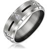 Bling Jewelry Anello da uomo in titanio con intarsio nero, accento in zirconia cubica AAA CZ, tono argento, fascia larga da 8MM.