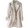 Vagbalena Trench da Donna Lungo Moda Cappotto Monopetto Elegante Cappotto Antivento con Risvolto Manica Lunga Cappotto Medio Lungo Autunnale Cappotto da Lavoro da Ufficio (Beige,M)