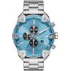 Diesel Orologio Spiked da uomo, movimento cronografo al quarzo con cinturino in acciaio inossidabile, 49 mm, Tonalità argento e azzurro