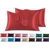 FARFALLAROSSA Set di 2 Federe in Raso 40 x 80 cm Rosso, Federa Cuscino Letto Morbida e Setosa al Tatto, Chiusura a Busta, Antiacaro e Ipoallergico, Protezione Capelli e Pelle & Antirughe