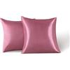 FARFALLAROSSA Set di 2 Federe in Raso 65 x 65 cm Rosa Scuro, Federa Cuscino Letto Morbida e Setosa al Tatto, Chiusura a Busta, Antiacaro e Ipoallergico, Protezione Capelli e Pelle & Antirughe