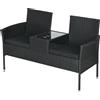 Outsunny Divanetto per Esterni 2 Posti con Tavolino da Caffè, in Acciaio e Rattan PE, 137x59x82 cm, Nero|Aosom