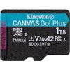 Kingston Canvas Go! Plus microSD Scheda di memoria Classe 10, UHS-I 1TB microSDXC 170R A2 U3 V30 Confezione singola senza adattatore