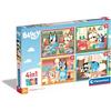 Clementoni Supercolor Bluey-4 12,16,20 e 24 Pezzi Bambini 3 Anni, Puzzle Cartoni Animati, Made In Italy, Multicolore, 21530
