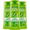 Garnier Fructis Anti-Forfora Shampoo Lenitivo per Capelli Normali Formula Vegana con Tè Verde Senza Siliconi Elimina e Previene la Forfora - 3 Flaconi da 250ml