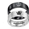 Ihanskio Coppia di anelli con scritta Her King, His Queen, Crown Her Promise, in acciaio inox, colore argento, Metallo, Zirconia cubica