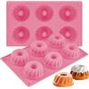 FIBOUND Set di 2 Stampi per Torta in Silicone, Stampi per Torta A Coste Rotonde, Tortiere Mini Anello, Stampi per Ciambelle in Silicone per Cuocere Ciambelle, Muffin, Torte (Rosa)