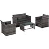 Easycomfort Set 4 P.zi Mobili da Giardino in Rattan (PE), Salotto da Esterni con Tavolo, 2 Sedie, Divano due posti, Grigio