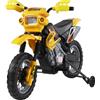 EasyComfort Moto Cross Elettrica con Rotelle Giallo per Bambini 3 anni e più, Batteria 6V Velocità 2.5km/h, 102 x 53 x 66cm