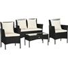 Easycomfort Set da Giardino 4Pezzi in Rattan con 2 Sedie, Poltrona da Giardino a 2 Posti e Tavolino Basso