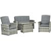 Easycomfort Set da Giardino 4pz in Rattan Grigio con Tavolo ad Altezza Regolabile, 2 Poltrone Reclinabili e Divano 2 Posti