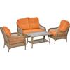 Easycomfort Set Mobili da Giardino in Rattan PE con 2 Poltrone Divano a 2 Posti e Tavolo e Cuscini, Colore Khaki e Arancione