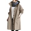 KBOPLEMQ Trench - Giacca a vento lunga da donna, doppiopetto, antivento, elegante, lunga con cappuccio, per autunno e primavera, cappotto leggero, con risvolto classico, con tasche, O kaki, XXXL