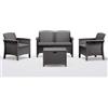 BICA s.p.a. LINEA RATTAN ANTRACITE SET DIVANETTO DA GIARDINO VENEZIA 2, 2 POLTRONE, 1 SOFA 2 POSTI E TAVOLINO