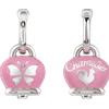 Chantecler Capri Orecchini Chantecler Et Voilà Medi con Campanella in Argento, Smalto Rosa e Farfalle