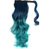 LesafeV Extension a coda di cavallo con capelli colorati sfumati e mossi, 2 tonalità, per cosplay, con clip, da avvolgere per fissare, colore verde scuro/verde