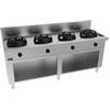 Piano Cottura Fornello Wok a Gas Professionale Su Base Con Canale Posteriore 4 Fuochi 200 x 70, Cucina Per Ristorante Cinese