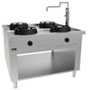 Piano Cottura Fornello Wok a Gas Professionale Bifronte Su Base Con Canale Posteriore 4 Fuochi 120 x 120, Cucina Per Ristorante Cinese