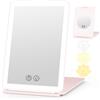 WEILY Specchio Trucco con Luci, 5X Specchio Ingranditore, 3 Dimmerabile Coloria Touch Screen Specchio Led, USB Ricaricabile Specchio con Luce, per Viaggi (Rosa)