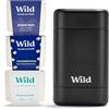 Wild - Deodorante Naturale Ricaricabile per Uomo - Senza Alluminio - Astuccio Nero con Varie Ricariche (3x40g) - Include Profumazioni Fresh Cotton & Sea Salt, Ocean Mist, Thunderstorm - Vegano