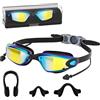 JSTHHTT 2Pcs Occhialini Nuoto Anti-Appannamento Unisex Adulto, Occhiali Da Nuoto, Protezione Uv, Ponte Nasale Autoregolabile, Tappi Per Orecchie Integrati, Nero