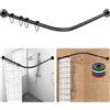 Strength Enemy Asta Per Tenda Da Doccia Senza Foratura a Forma Di L Regolabile, Asta Doccia Angolare in Acciaio Inox 304 Inclusi 18 Anelli, Supporto Senza Soffitto, Per Bagno e Doccia (Nero, 70-100 × 70-100 cm)