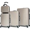 CELIMS La soluzione completa di valigie da viaggio: vari colori, materiale ABS robusto e maneggevolezza a 360 gradi., champagne, Lot de 3 Valises avec 1 Vanity, Valvole ABS