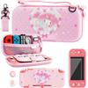 RHOTALL Custodia per Nintendo Switch Lite con custodia protettiva in TPU, tracolla regolabile, pellicola proteggi schermo e 2 tappi per pollice, colore: rosa coniglietto