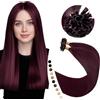 Elailite Extension Capelli Veri Cheratina #99J Vino Rosso, 50 Ciocche 40g Remy Human Hair Indiani, 35cm Pre-bonded Keratina Hair